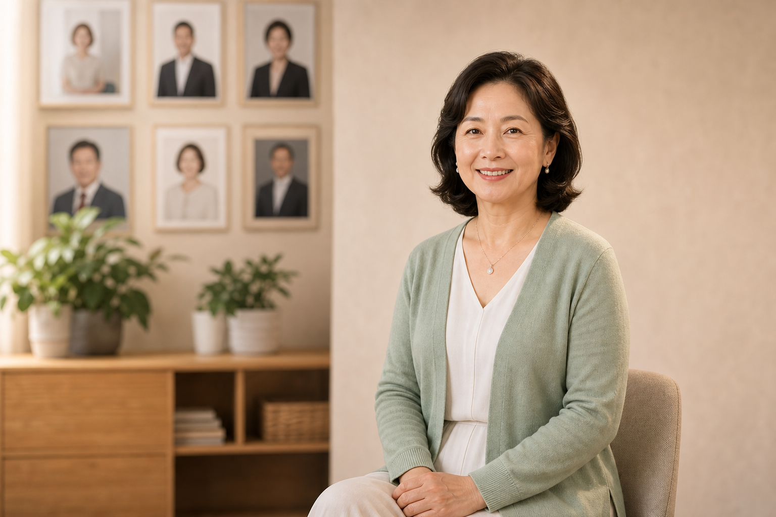 照相馆为中年顾客拍照